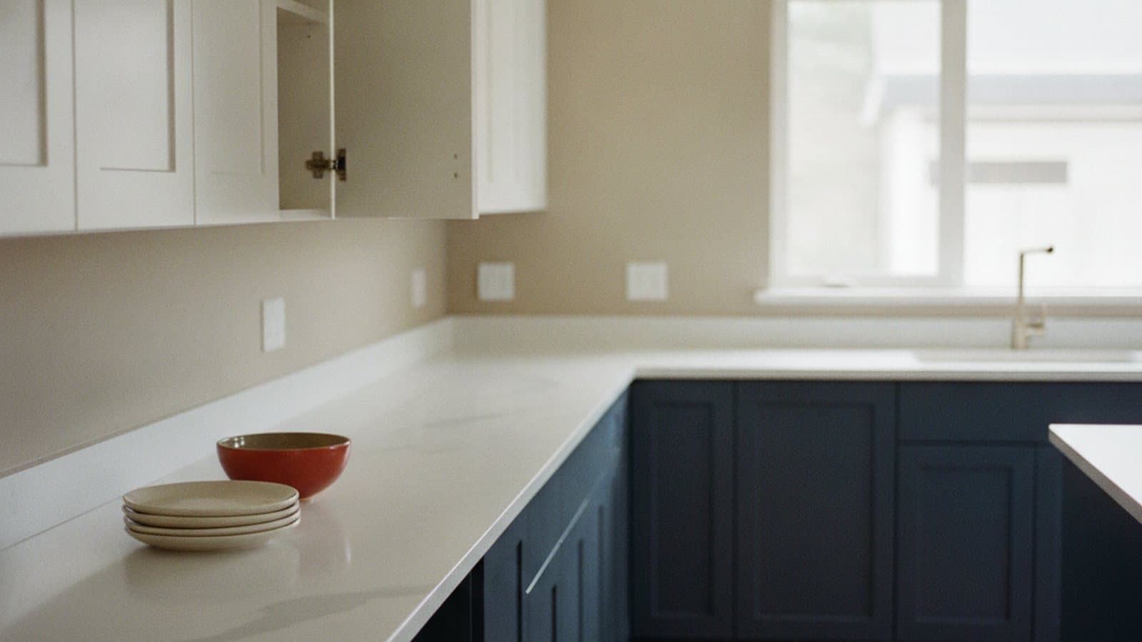 Refreshed kitchen with newly painted cabinets and clean walls in a Marietta, GA home