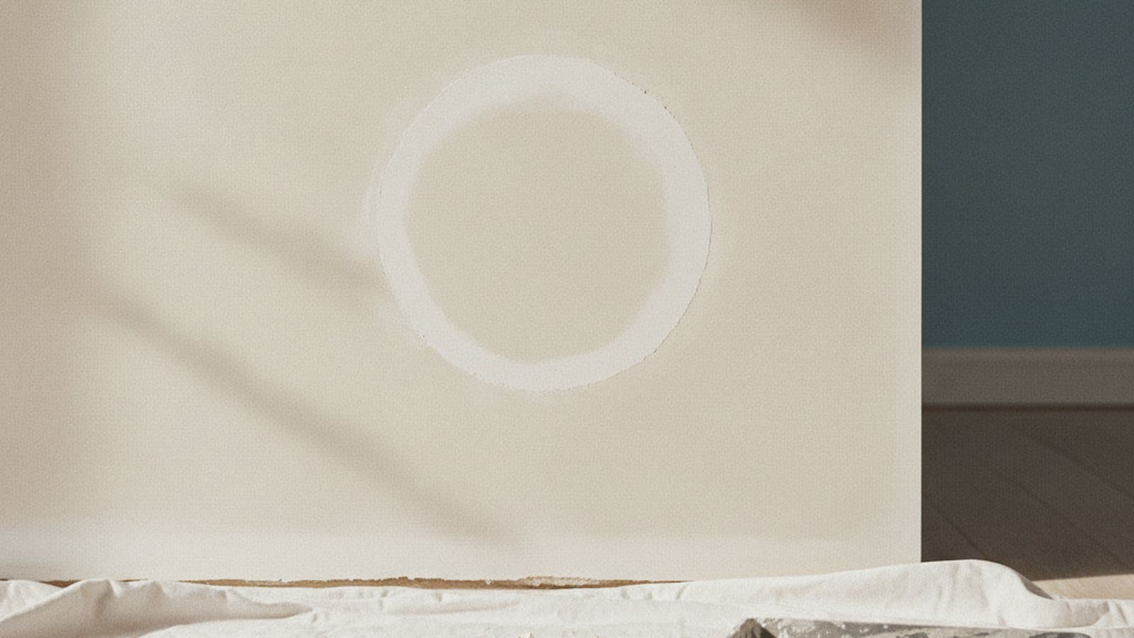 Patched and sanded drywall repair on an interior wall ready for paint in a Marietta home