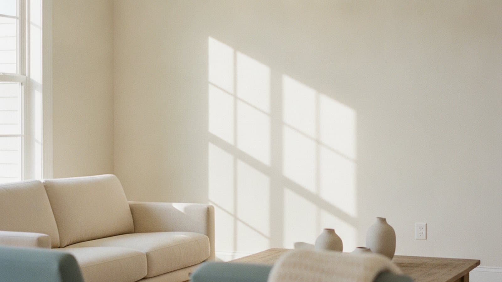 Freshly painted interior living room with smooth warm-white walls in a Georgia home